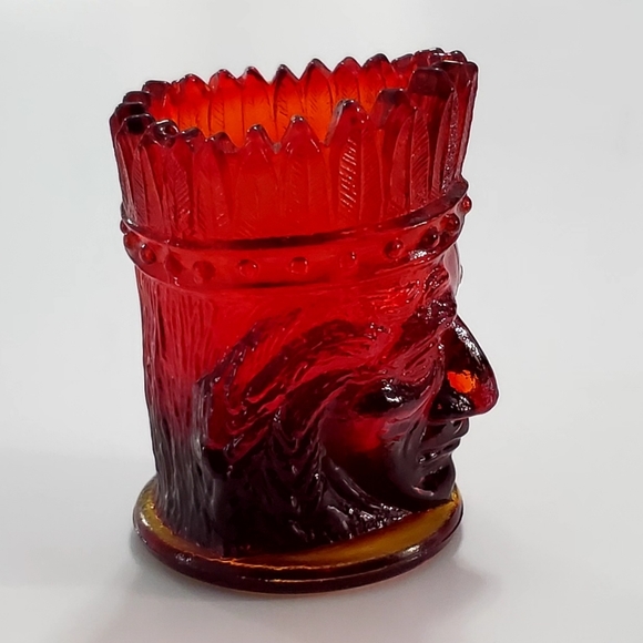 Vntg St. Clair Cadmium Glass Ruby Amberina Indian Head Toothpick Candle Holder - Picture 9 of 16